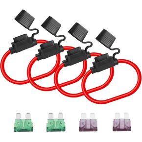 MUYI 4 عبوات من حامل الصمامات المضمنة 12 فولت - مجموعتان 10AWG مع مصهر شفرة 40 أمبير، مجموعتان 12 سلك ضفيرة مقاومة للماء مع مرحل صمامات ATC/ATO قياسي 30 أمبير in Kuwait