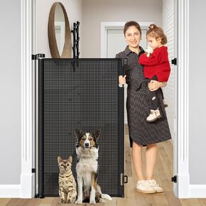 48" Tall X 180" Extra Wide Retractable Baby Gates for Large Openings, Extra Tall Dog Gate for Doorways Indoor Outdoor Pet Gate for Dogs Long Mesh Gate for Kids or Pets, Black