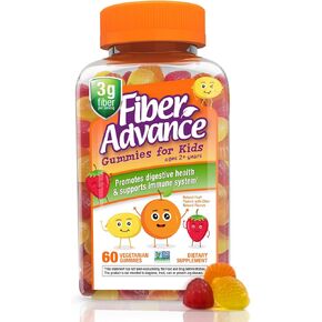 Fiber Advance Gummies for Kids | 100% Plant Based Fiber Supplements for Kids Digestive Health | Prebiotic Fiber Gummies | Vitamins for Kids | Gluten Free, Vegetarian, & Non-GMO, 60 Count