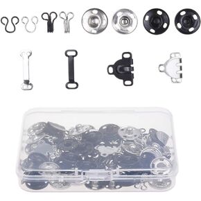 Kare & Kind 50 Pairs Sewing Hook and Eye, Sew-On Snaps - Sewing Closure Fastener Clasps Repair - Bra, Skirts, Pants, Dress, Trousers - DIY, Crafting - Metal Snaps Press Studs - Black Silver