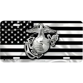 Marine Corps License Plate, USMC License Plate, Marine License Plate, USMC License Plates for Front of Car, USMC Black Flag License Plate, USMC Plate, Made in USA by Airstrike (Made of Metal)-774