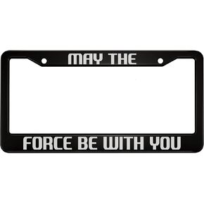 oFloral May The Force Be with You Aluminum Alloy License Plate Frame White Black Applicable to US Standard Car Metal Car Tag Frame Funny Front License Plate Cover Holder for Women Men(1 Pack)