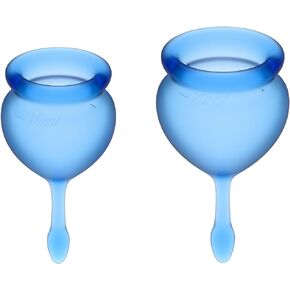 Satisfyer Feel Good Menstrual Cup - Reusable Period Cup with Removal Stem - Soft, Flexible Body-Safe Silicone, Easy Insertion & Removal - Includes 2 Cup Sizes for All Flows (Purple)