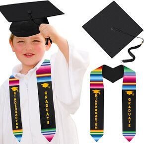 Jetec 2024 Kindergarten Graduation Cap and Printed Graduation Stole Sash Preschool Kindergarten Graduation Gifts for Kids(Bright Color, Chic Style)