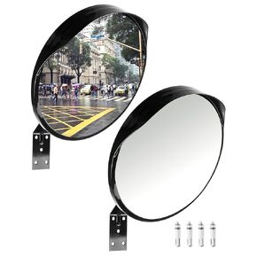QWORK 2 Pack 12" Adjustable Convex Security Mirror - Wide Angle View for Indoor & Outdoor Use - Safety Mirror for Driveway, Garage, Store and Office - Weather Resistant Acrylic Material, with Screws