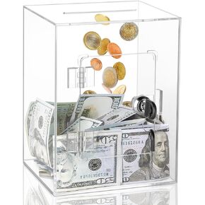 Clear Piggy Bank for Adults Kids, Large Acrylic Piggy Bank Money Saving Box for Cash Saving with Key, Openable Clear Acrylic Savings Jar for Real Money (Clear)