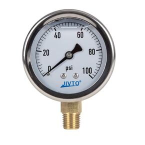 JIVTO Pressure Gauge, Liquid Filled, 2-1/2 Inch Dia, 0-600 Psi, 0-40 Bar/Kpa,1/4" NPT Lower Mount