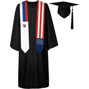 72 Inch Slovakia Flag and USA Flag Graduation Sash Unisex Adults Graduation Stole Scarf International Class of 2024 (Not Include Baccalaureate Gown and Hat)