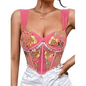 EHSUYAB Corset Top For Women, Floral Embroidered, Casual Bustier Date Night