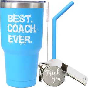 DORADREAMDEKO Best Coach Ever Gifts Set - Tumbler and Whistle with Heartfelt Message - Perfect for Volleyball, Swim, Softball, Soccer, Track, PE, Lacrosse or Gym Coach - 100% Money-Back Guarantee