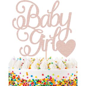 MYAMPED Baby Girl Cake Top - زينة كعكة استحمام الطفل باللون الذهبي الوردي اللامع للفتيات، لحفلات استقبال المولود الجديد/حفلات أعياد ميلاد الطفل/الجنس تكشف عن دعامات كشك الصور للحفلات