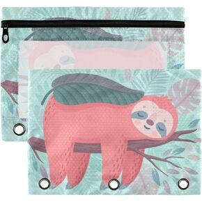 Kigai Pencil Pouch for 3 Ring Binder 2 Pack Binder Pencil Pouch with Clear Window and Zipper Pencil Case for Storing Office Supplies, Cute Sloth (Cute Sloth)