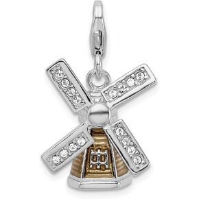 Lex & Lu Sterling Silver Enameled 3-D Windmill w/Lobster Clasp Charm
