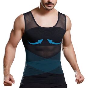ISUP Mens Compression Shirt Slimming Undershirt Shapewear Body Shaper Chest Compression Tummy Control Tank Top