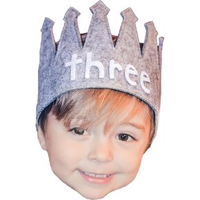 Toddler Third Crown Birthday Gray White Party I am 3 B-Day Hat Girl Boy
