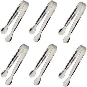 6PCS Ice Tongs Mini Sugar Tongs 4.25Inch Stainless Steel Small Serving Tongs, Small Kitchen Tiny Tongs for Appetizers,Tea Party, Coffee Bar, Desserts by Sunenlyst (Silver)