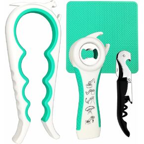 Latest Jar Opener Bottle Opener for Seniors with Arthritis,Weak Hands, Jar Lid Opener Tool with Rubber Jar Gripper Pad and Corkscrew Wine Opener