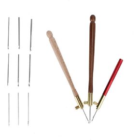 Tambour Hook Wooden Handle Embroidery Needle, Ergonomic Crochet Hook, Embroidery Crochet Hook with Beading Needle Tool and Cross-Weave Tool for Beginning Women Crafters