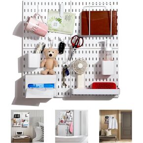 مجموعة منظم الحائط من Zoeynex Modular Pegboard: حل تخزين أنيق للديكور والحرف اليدوية والعرض - يتضمن 26 ملحقًا متينًا و4 ألواح أوتاد، عالية التحمل، سهلة التركيب، أبيض، 22 بوصة × 22 بوصة in Kuwait