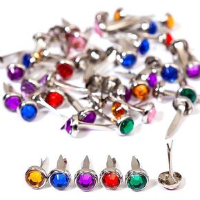 150Pcs Mixed Color Mini Brads Round Rhinestone Metal Scrapbooking Brads Split Pins Pastel Brads Paper Fasteners for Scrapbooking DIY Art and Paper Craft Supplies, 8x12mm