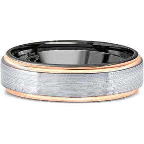 Men's Brushed Black Tungsten & Rose Gold Plated Two Tone 6mm Ring Wedding Band