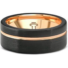 Men's Brushed Black Tungsten Rose Gold Plated Two Tone 8mm Ring Wedding Band