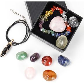 Crystals and Healing Stones Premium Kit, 11Pcs Chakra Stones Healing Crystals, Natural Crystal Necklaces Bracelets & Pendulum Pillar, Heart Healing Crystals Love Reiki Balancing Gifts for Women