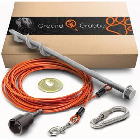 GroundGrabba Grounded Paws 16 Foot Dog Tie Out and Run Kit (Orange 5M, Larger Dogs)