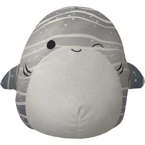 Squishmallow الأصلي مقاس 14 بوصة قرش الحوت المخطط باللون الرمادي مع بطن أبيض - كبير من القطيفة الرسمية فائقة النعومة من Jazwres