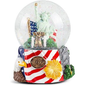 Elanze Designs American History Liberty 100MM Sturdy Glitter Water Wind Up Musical Snow Globe Tabletop Dresser Figurine Decoration Plays The Tune Star Spangled Banner