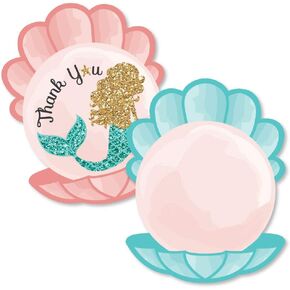 Big Dot of Happiness Let's Be Mermaids - Shaped Baby Shower, Birthday Party Thank You Note Cards with Envelopes - Set of 12