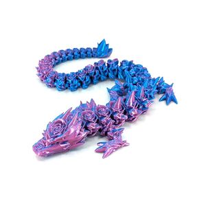 Medium 12" Articulated Rose Dragon - Multi Color 3D Printed Plastic Dragon Figure - Rainbow Pearlescent Colors - Interlocked Body Segments and Legs (Medium 12", Dark Rainbow)