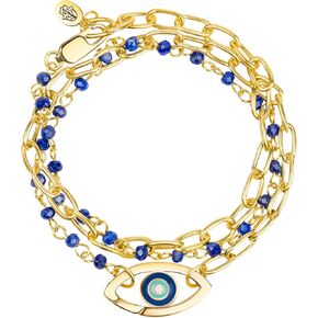 إيقاع KARMA AND LUCK المتناغم - غلاف ساحر للنساء من اللازورد الشر، باللون الفيروزي والكحلي والمينا البيضاء، 3 × سوار ملفوف/قلادة بقفل على شكل جراد البحر، هدايا لها in Kuwait