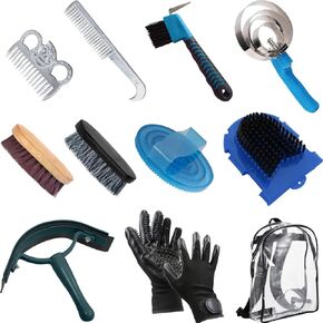 La La Pet® Horse Grooming Kit with Bag, Horse Brush Sets for Grooming 11Pcs Horse CleaningTool Set Horse Care Supplies for Horse Tack Room