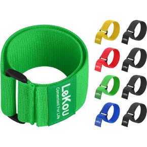Lekou Elastic Cinch Straps Black 2" x 18" (8 Pack), Stretchy Hook and Loop Storage Straps Hook and Loop Cinch Strap with Buckle - Bicycle, Truck, Boat Extension Cords, Hoses Garage & RV Organization