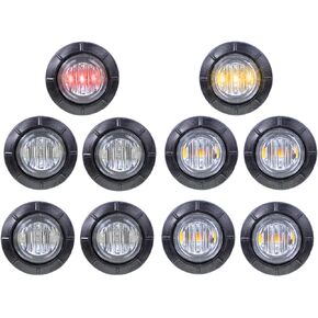 LEDVILLAGE 10 Pcs 3/4 Inch Clear Lens 5 Amber + 5 Red Light Clearance Bullet Button SMD Side Marker Indicator Lamps Sealed Bulb for Truck Trailer Pickup RV 12V DC 3LED
