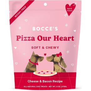 Bocce's Bakery Pizza Our Heart Treats for Dogs, Wheat-Free Everyday Dog Treats, Made with Real Ingredients, Baked in The USA, All-Natural Soft & Chewy Cookies, Cheese & Bacon, 6 oz