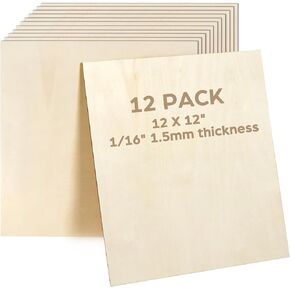 صفائح خشب الزيزفون من LotFancy، 12 حزمة، 12 × 12 × 1/16 بوصة، صفائح خشب رقائقي ذات أسطح ناعمة، لوح خشبي حرفي 1.5 مم للقطع بالليزر، نماذج معمارية DIY، حرق الخشب وتلطيخه