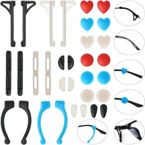 ESSSO Glasses Ear Grip – 16 Pairs of Anti-Slip Eyeglass Ear Grips in 7 Styles Silicone Glasses Ear Cushion for Sports, Study & Work, Prevent Slipping with Eye Glasses Ear Grippers