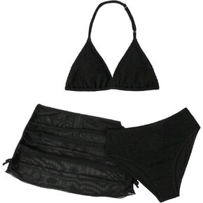 SHENHE Girl's 3 Pieces Bathing Suits Halter Bikini Boho Swimsuits with Cover Up Skirt