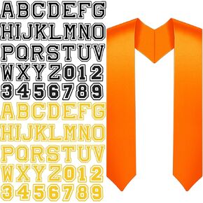 Spakon Unisex Adult Plain Graduation Stole with A to Z Letter 0 to 9 Number Graduation Pattern Badge Decorate Repair Patches (White)