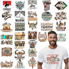 Western Fall Iron on Transfers, 30 Sheets DTF Transfers Ready to Press Western Heat Transfer Stickers Fall Iron on Decals for T Shirts Hoodie DIY Crafts