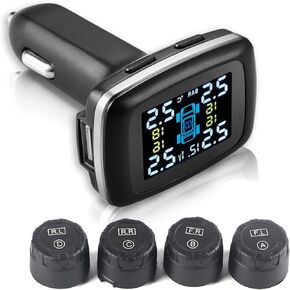 Tire Pressure Monitoring System, Real Time Monitoring RV TPMS Tire Pressure Monitor with 4 External Sensors Tire Pressure Reminder, Leakage Warning, Auditory Alarm for Travel Trailer, Coach