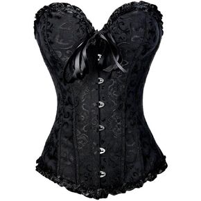 VEENDEO Womens Floral Lace Trim Corset Overbust Waist Cincher Bustier Plus Size