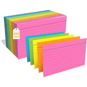 1InTheOffice Ruled Neon Index Cards, Index Cards 3x5 Assorted Neon Color, 300/Pack