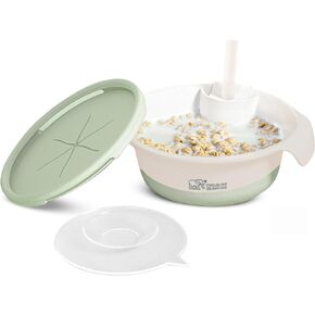 CHILDLIKE BEHAVIOR 3-in-1 Baby Sippy Bowl Set - Mess-Free Mealtime Magic - Includes Cereal Bowl, Lid, Ergonomic Spoon - Snack Bowl for Soup, Milk, Cereals - Silicone for Little Hands - Green