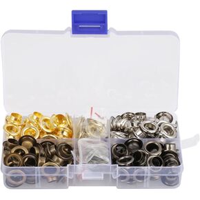 Metal Grommets Kit 140Pcs 5/16 Inch 8mm Metal Eyelets Kits Shoe Eyelets Grommet Sets for Shoes Clothes Crafts Bag DIY Project with Storage Box