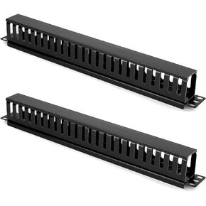 QWORK 2-Pack 1U 19" Server Rack Cable Manager with 24 Slots- Metal Cable Management Bar for Data Center and IT Network – Black