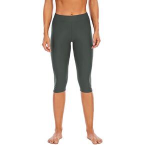 Micosuza Women's High Waisted Swim Capris Long Boardshorts Knee Length Rash Guard Swim Shorts