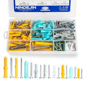NINDEJIN 482PCS Drywall Anchors with Wall Screws Assortment Kit, Plastic Anchors and Self-Tapping Screws Assorted Set Included 10 Sizes for Hanging Mounting on Wall with 5 Colors for Drywall Anchor